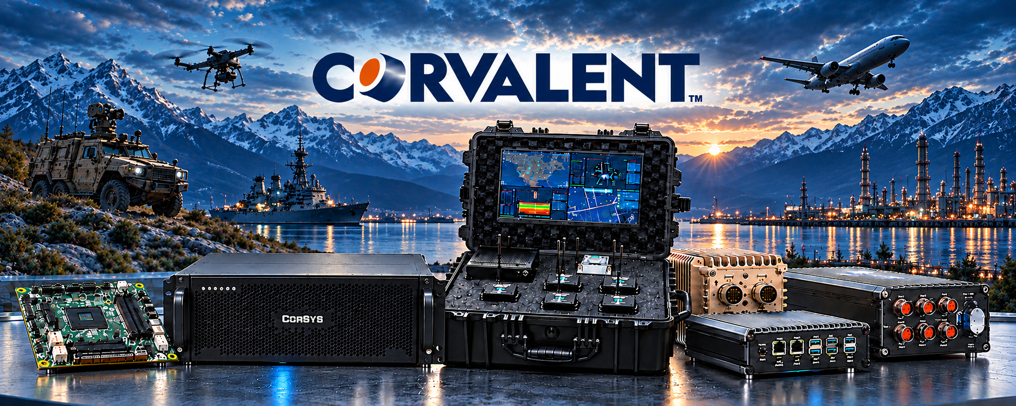 CORVALENT Rugged Aerospace Systems at Dusk